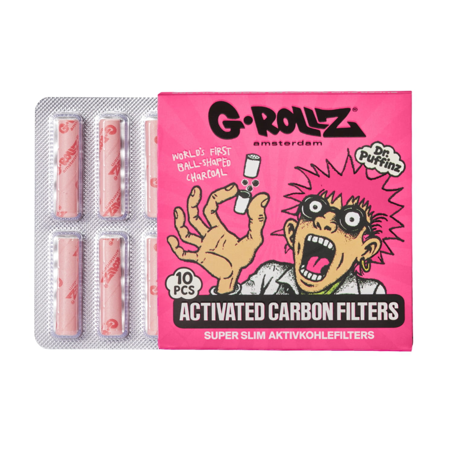Zdjęcie przedstawia produkt Filterki z węglem aktywnym G-Rollz 6mm różowe 10 sztuk.