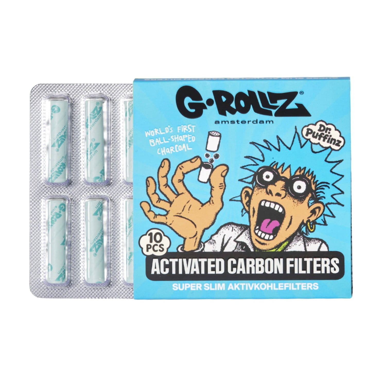 Zdjęcie przedstawia produkt Filterki z węglem aktywnym G-Rollz 6mm niebieskie 10 sztuk.