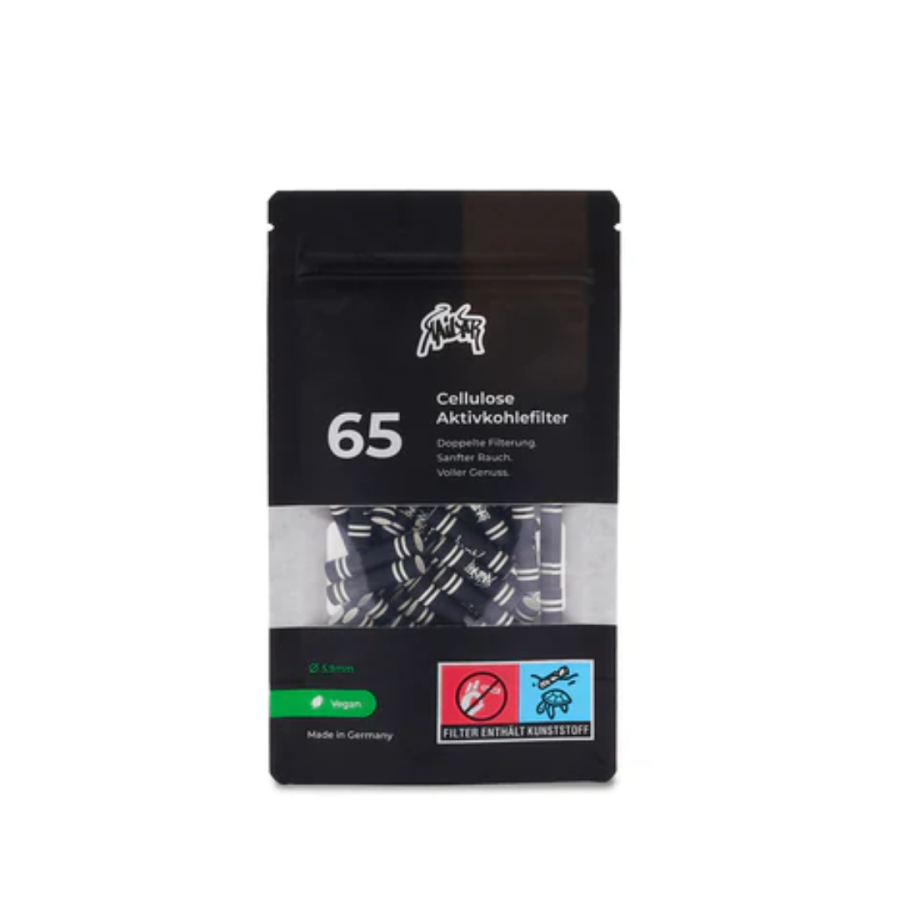 Zdjęcie przedstawia produkt Filterki z węglem aktywnym Slim 5,9mm 65 szt CZARNE.